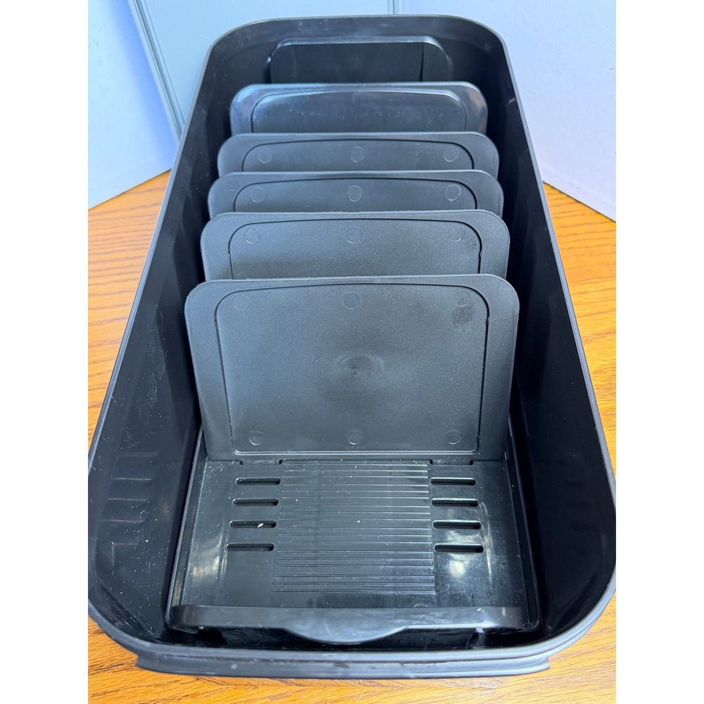 Tupperware Memory Mates: Black Rectangular Container, Gray Lid, Divider Rack - Picture 7 of 9